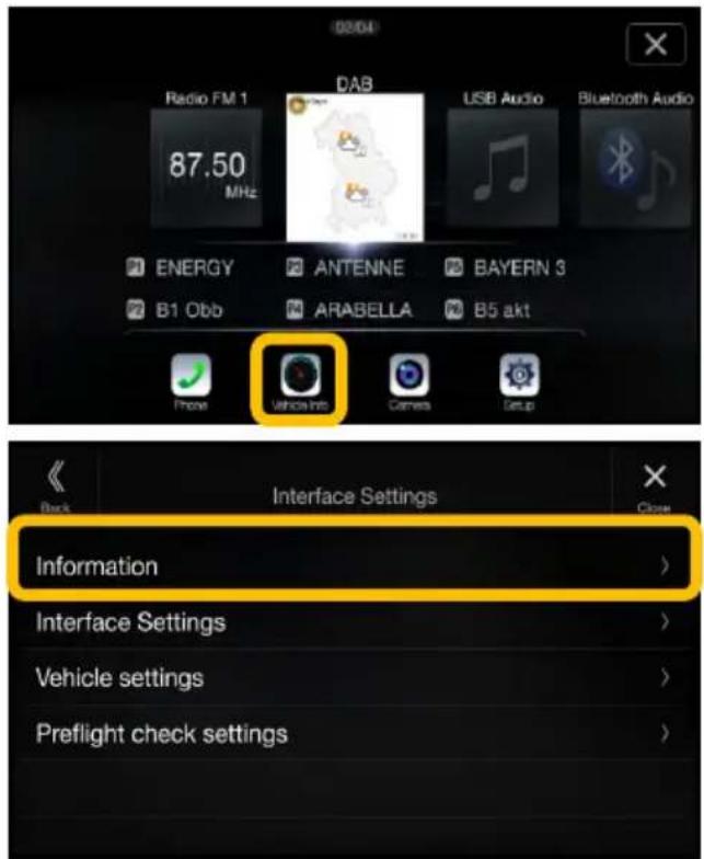 02/04 Radio FM 1 DAB USB Audio Bluetooth Audio 87.50 MHz ENERGY ANTENNE BAYERN 3 B1 Obb ARABELLA B5 akt Phone Vehicle Info Camera Setup Back Interface Settings Information Interface Settings Vehicle settings Preflight check settings