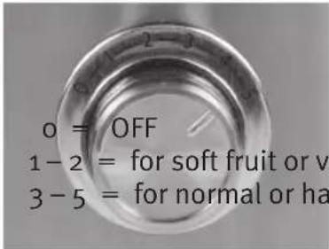 0 = OFF 1-2 = for soft fruit or v 3-5 = for normal or ha