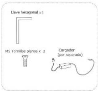Llave hexagonal x 1 M5 Tornillos planos x 2 Cargador (por separado)