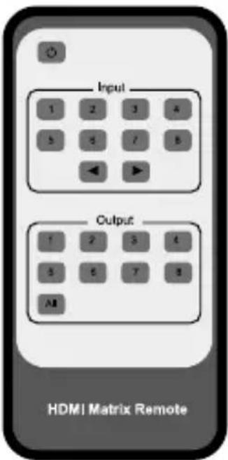 Input 1 2 3 4 5 6 7 8 ◀ ▶ Output 1 2 3 4 5 6 7 8 All HDMI Matrix Remote