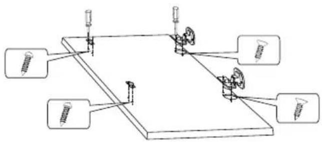 Technical diagram showing screw installation with labeled components and alignment lines