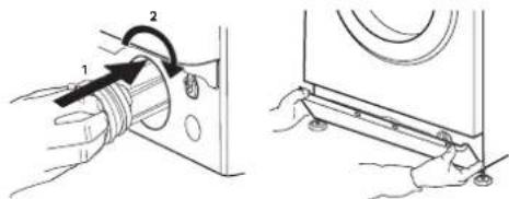 Technical diagram showing two-step installation of a mechanical component with labeled parts and motion indicators
