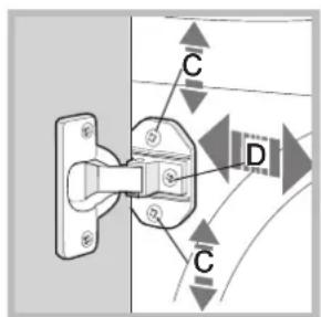 Diagram showing a mechanical or electrical component with labeled parts C and D, likely illustrating a valve or switch mechanism.