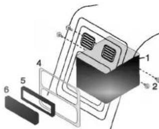 Diagram of a device interior with numbered components, likely illustrating a multi-layered assembly or packaging structure.