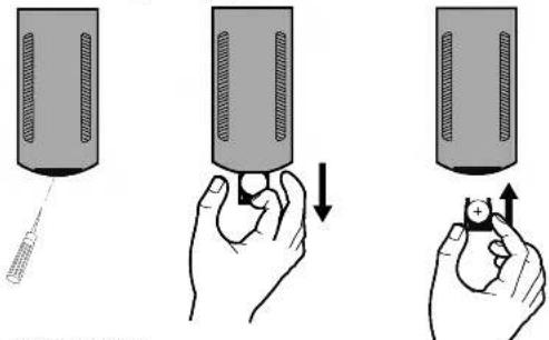 Diagram illustrating three-step procedure for inserting a device into a battery, with arrows indicating the process.