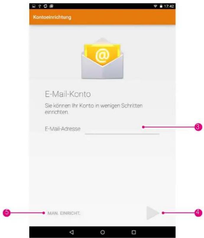 Kontoeinrichtung E-Mail-Konto Sie können Ihr Konto in wenigen Schritten einrichten. E-Mail-Adresse MAN. EINRICHT.