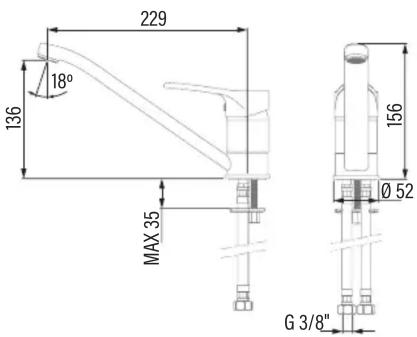229 18° 136 MAX 35 156 Ø 52 G 3/8"