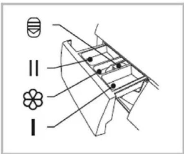 Technical diagram showing mechanical components with labeled symbols including a gear, gear, and gear-like symbol.