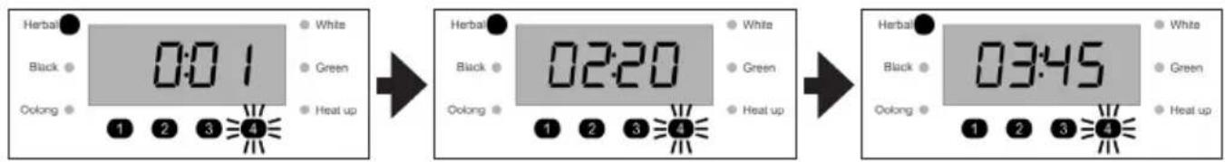 Herbal Black Oolong 0:0 1 White Green Heat up 1 2 3 4 Herbal Black Oolong 02:20 White Green Heat up 1 2 3 4 Herbal Black Oolong 03:45 White Green Heat up