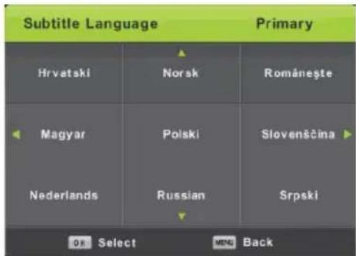 Subtitle Language Primary Hrvatski Norsk Româneşte Magyar Polski Slovenščina Nederlands Russian Srpski OK Select MEN Back