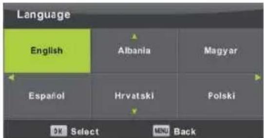 Language English Albania Magyar Español Hrvatski Polski OK Select MENU Back