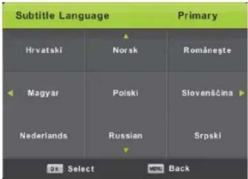 Subtitle Language Primary Hrvatski Norsk Româneşte Magyar Polski Slovenščina Nederlands Russian Srpski OK Select MING Back