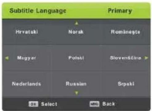 Subtitle Language Primary Hrvatski Norsk Romaneste Megyar Polski Slovensčina Nederlands Russian Srpski 01 Select MND Back