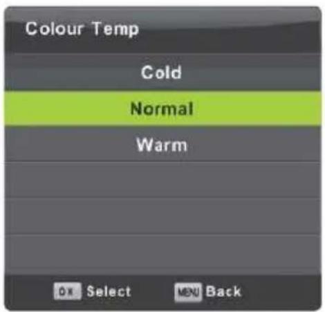Colour Temp Cold Normal Warm OK Select MENU Back