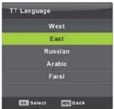 TT Language West East Russian Arabic Farsi OK Select MENU Back