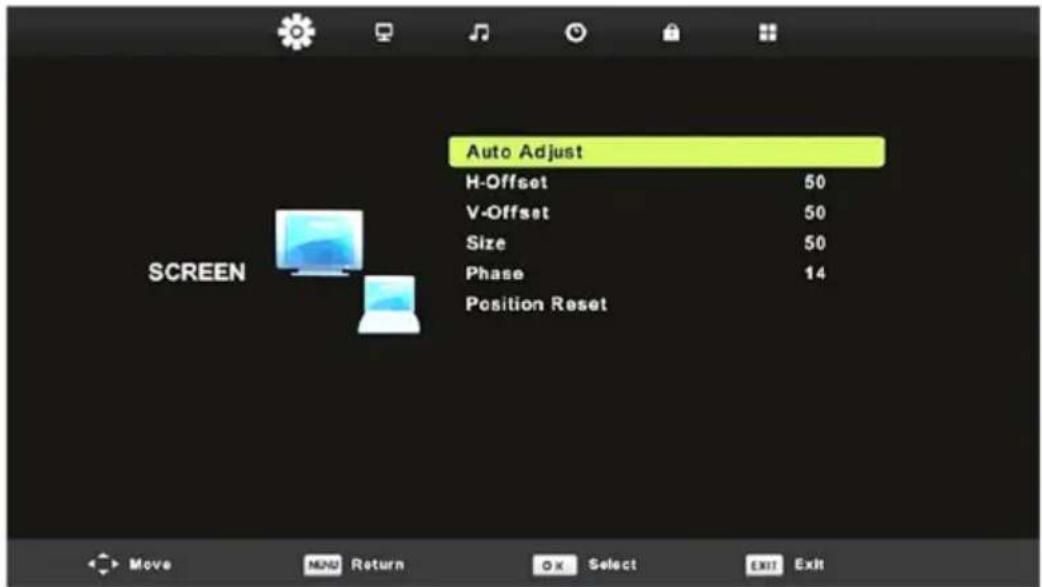 Auto Adjust H-Offset 50 V-Offset 50 Size 50 Phase 14 Position Reset SCREEN