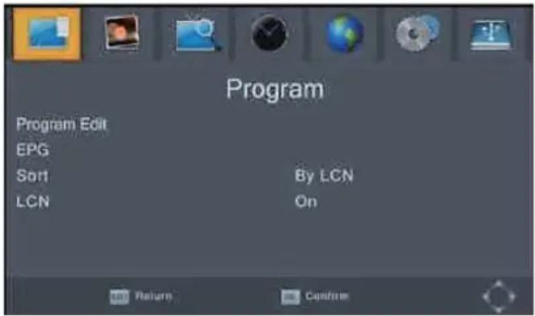 Program Program Edit EPG Sort By LCN LCN On