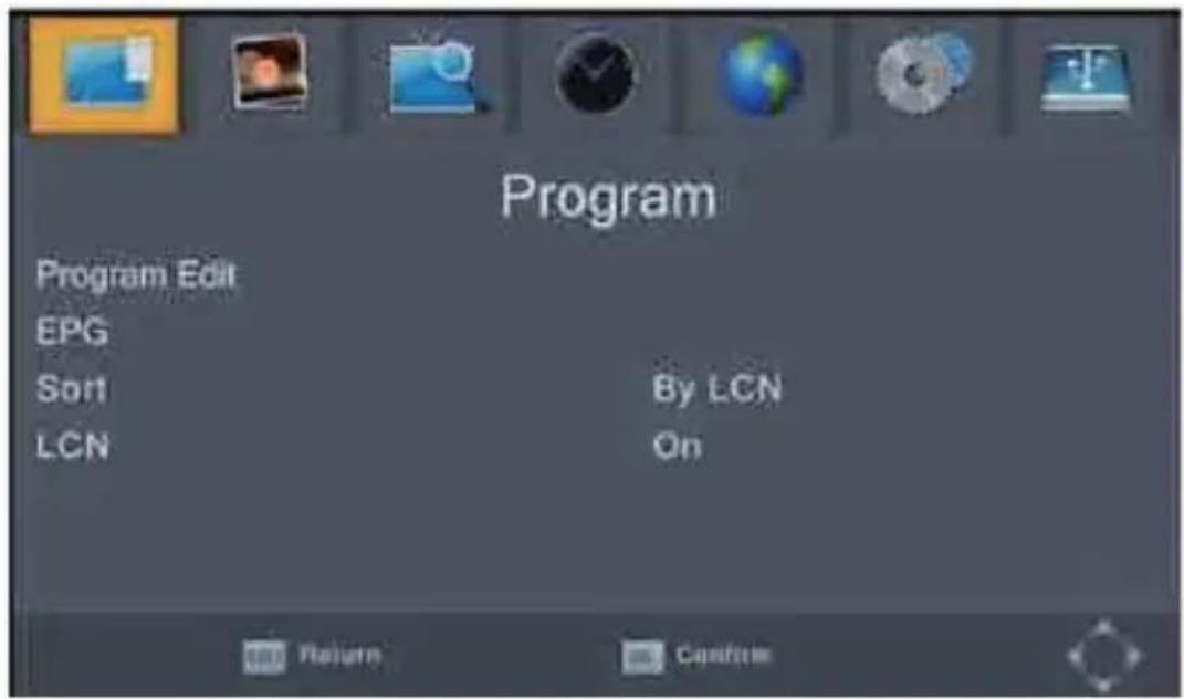 Program Program Edit EPG Sort By LCN LCN On