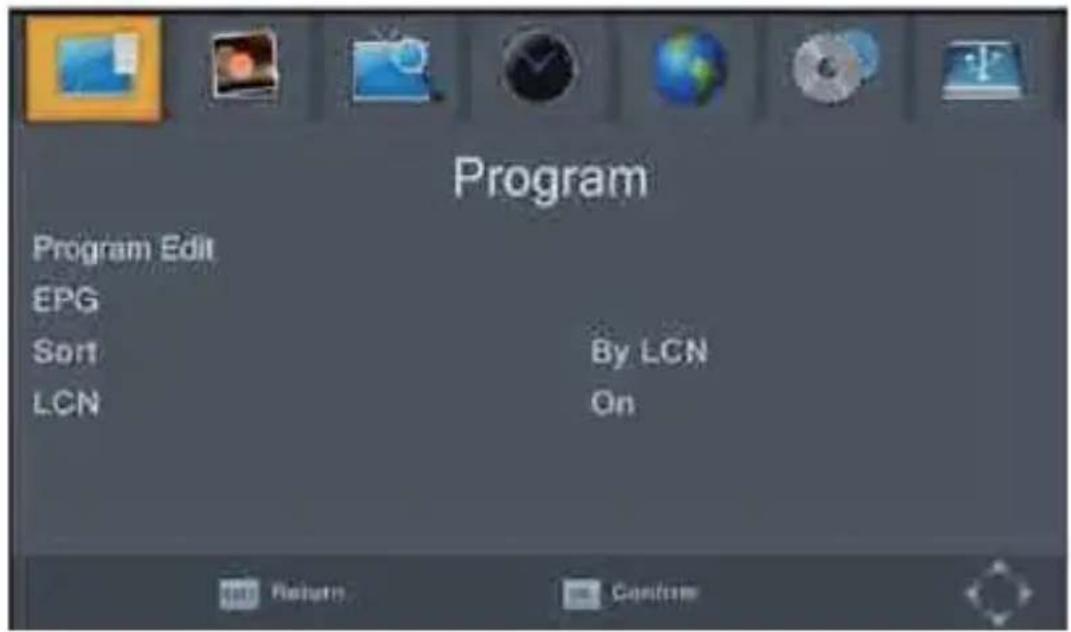 Program Program Edit EPG Sort By LCN LCN On