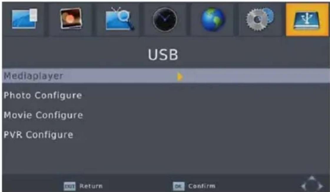 USB Mediaplayer Photo Configure Movie Configure PVR Configure OK Return OK Confirm