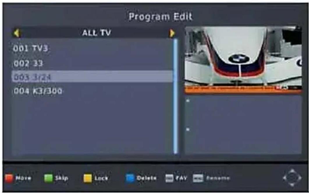 Program Edit ALL TV 001 TV3 002 33 003 3/24 004 K3/300 Have Skip Lock Delete FAY Rename