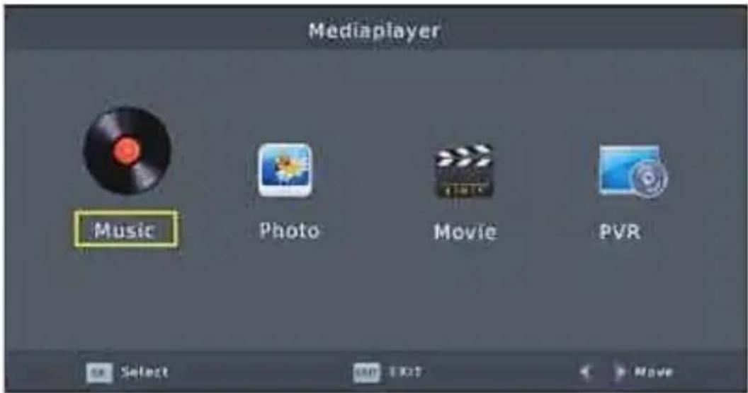 Mediaplayer Music Photo Movie PVR Select OK Exit Move