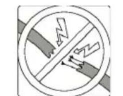 Prohibition sign depicting a crossed-out electrical hazard zone with lightning bolts