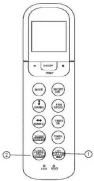 ON/OFF TEMP MODE SHORT CUT SWING FAN RISKY SPEED ON/O TIMES ON ON SLEEP TIME ON/OFF TUNO SLICE LPG ON/CLEAN FOLLOW ON/LOCK