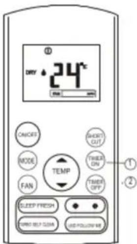 DNY 24°C ON/OFF MODE FAN TEMP SHORT CUT TIMER ON TIMER OFF SLEEP FRESH TURB SELF COLD USE FOLLOW ME