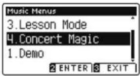 Music Menus 3.Lesson Mode 4.Concert Magic 1.Demo 2 ENTER 3 EXIT