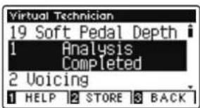 Virtual Technician 19 Soft Pedal Depth 1 Analysis Completed 2 Voicing 1 HELP 2 STORE 3 BACK
