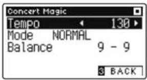 Concert Magic Tempo 130 Mode NORMAL Balance 9 - 9 3 BACK
