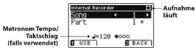 Internal Recorder Song 1 Part 1 * Metronom Tempo/ Taktschlag (falls verwendet) ●=120 ●ooo 1 USB BACK Aufnahme läuft