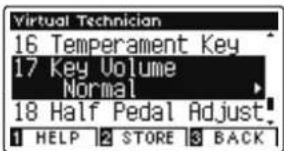 Virtual Technician 16 Temperament Key 17 Key Volume Normal 18 Half Pedal Adjust 1 HELP 2 STORE 3 BACK
