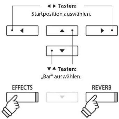 graph TD A["Start Position"] --> B["Effect"] C["Start Position"] --> D["Reverb"] E["Tasten: Start Position auswählen."] --> F["Effect"] G["Tasten: Bar" auswählen."] --> H["Reverb"]