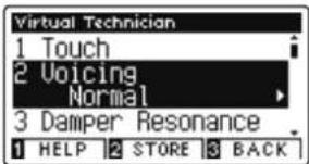 Virtual Technician 1 Touch 2 Voicing Normal 3 Damper Resonance 1 HELP 2 STORE 3 BACK