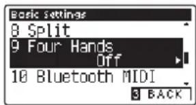 Basic Settings 8 Split 9 Four Hands Off 10 Bluetooth MIDI 3 BACK