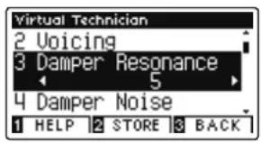 Virtual Technician 2 Voicing 3 Damper Resonance 4 Damper Noise 1 HELP 2 STORE 3 BACK