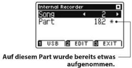 Internal Recorder Song 2 Part 1&2 * USB EDIT EXIT Auf diesem Part wurde bereits etwas aufgenommen.