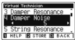 Virtual Technician 3 Damper Resonance 4 Damper Noise 5 String Resonance 1 HELP 2 STORE 3 BACK