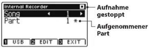 Internal Recorder Song 1 Part 1 * Aufnahme gestoppt Aufgenommener Part USB EDIT EXIT