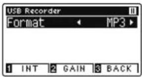USB Recorder Format MP3 1 INT 2 GAIN 3 BACK