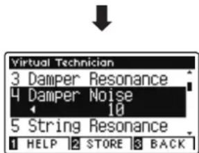 Virtual Technician 3 Damper Resonance 4 Damper Noise 10 5 String Resonance 1 HELP 2 STORE 3 BACK