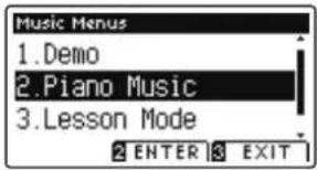 Music Menus 1.Demo 2.Piano Music 3.Lesson Mode 2 ENTER 3 EXIT
