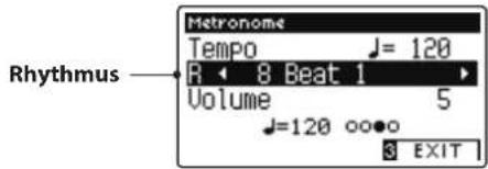 Rhythmus Metronome Tempo J= 120 R 8 Beat 1 Volume 5 J=120 000 3 EXIT