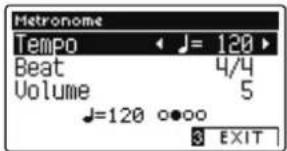 Matronome Tempo ♪ = 120 ▶ Beat 4/4 Volume 5 ♪=120 o●○○ 3 EXIT