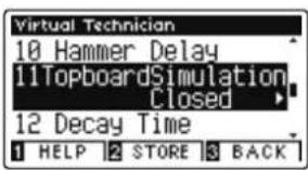 Virtual Technician 10 Hammer Delay 11TopboardSimulation Closed 12 Decay Time 1 HELP 2 STORE 3 BACK