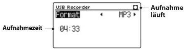 USB Recorder Format MP3 Aufnahmezeit 04:33 Aufnahme läuft