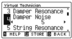 Virtual Technician 3 Damper Resonance 4 Damper Noise 5 5 String Resonance 1 HELP 2 STORE 3 BACK