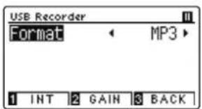 USB Recorder Format MP3 1 INT 2 GAIN 3 BACK